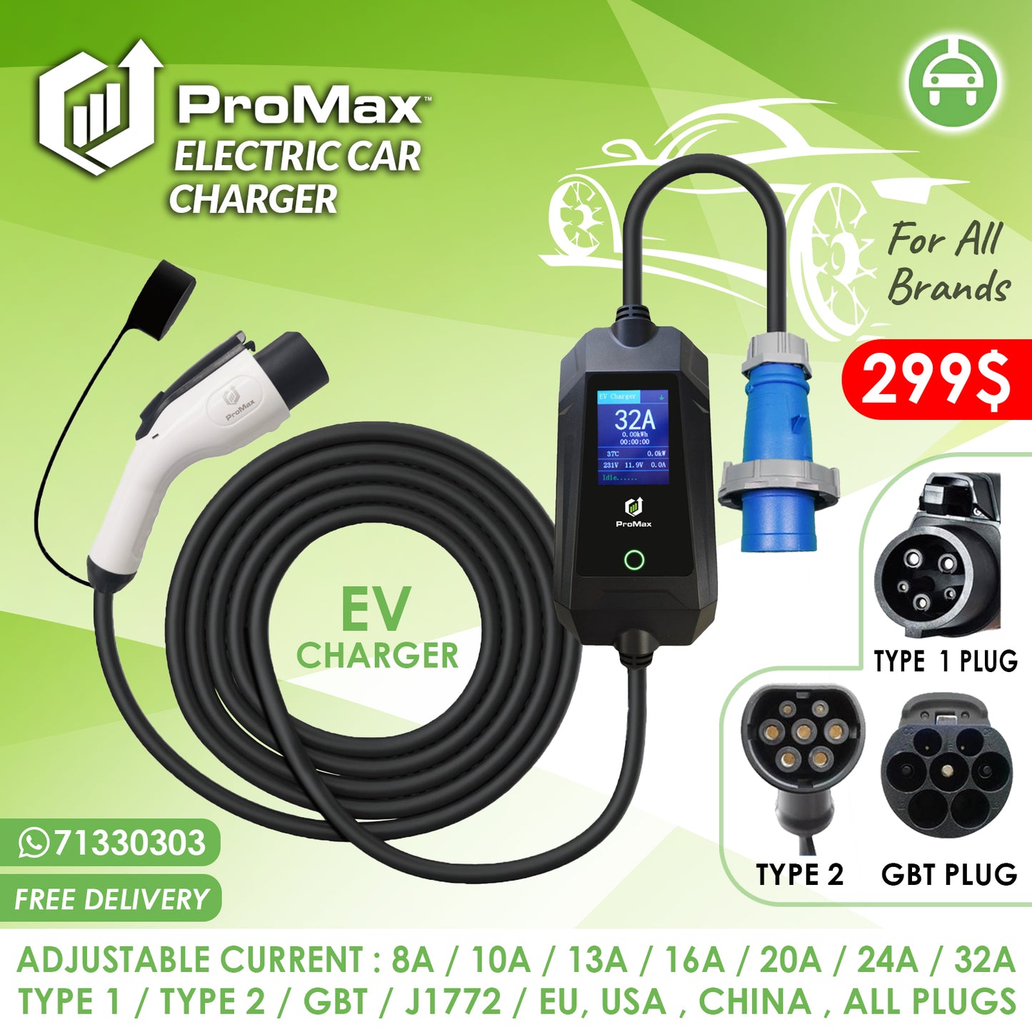 Promax All Brands Electric Car / EV Charger (New)