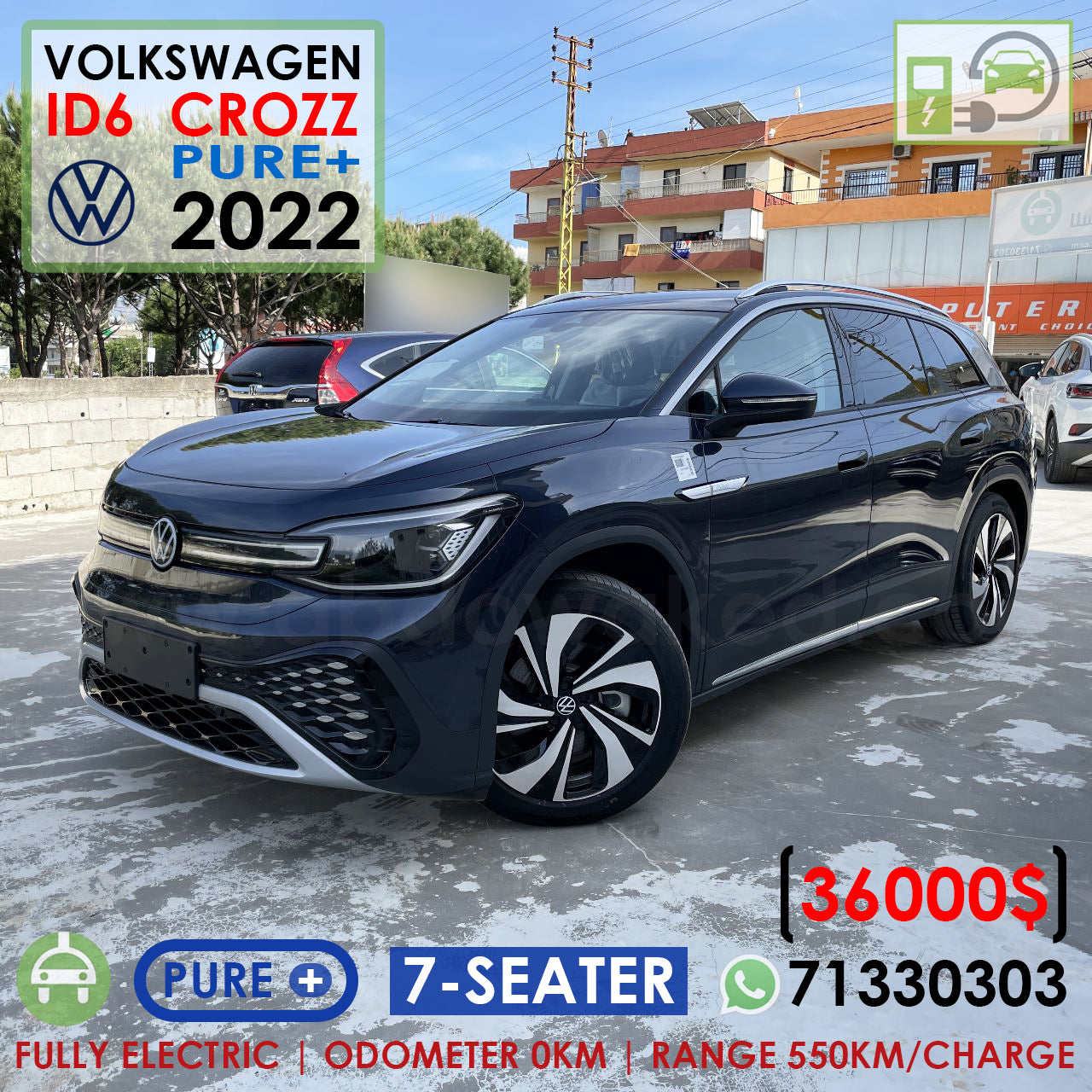 VW ID6 Crozz Pure+ 2022 7-Seater Dark Blue Color 550km Range/Charge Fully Electric Car (New - 0KM)