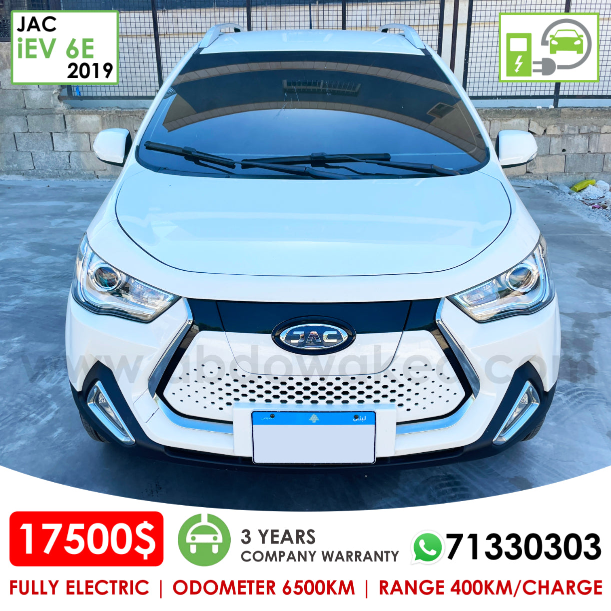 Jac IEV 6e 2019 White Color 400km Range/Charge Fully Electric Car (Used - 6500km)