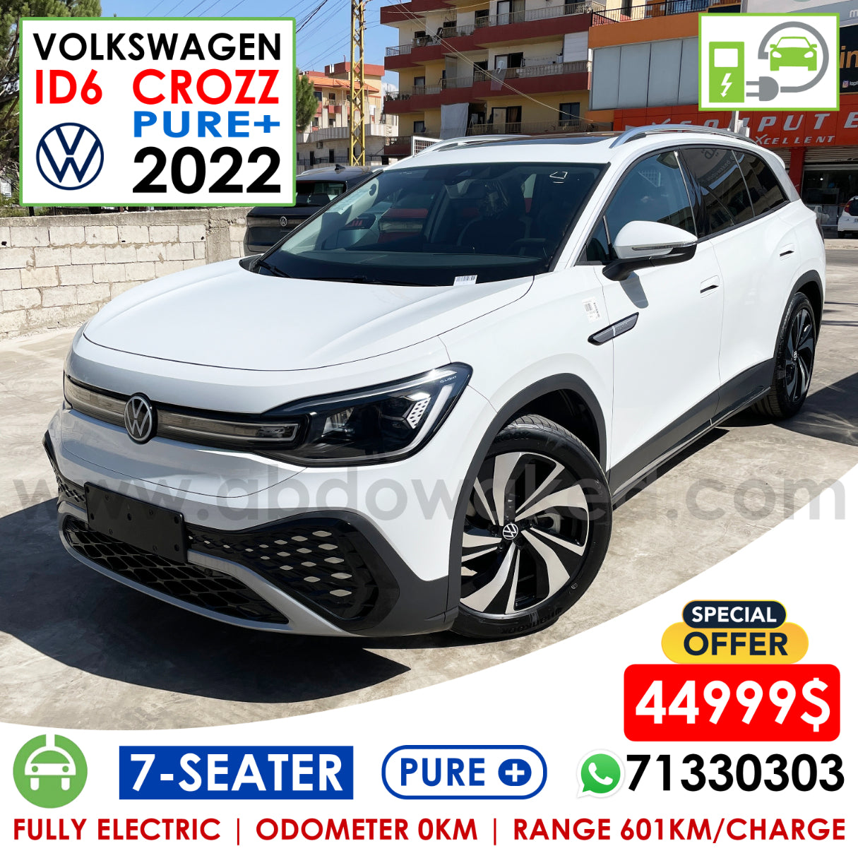 VW ID6 Crozz Pure+ 2022 7-Seater White Color 601km Range/Charge Fully Electric Car (New - 0KM)