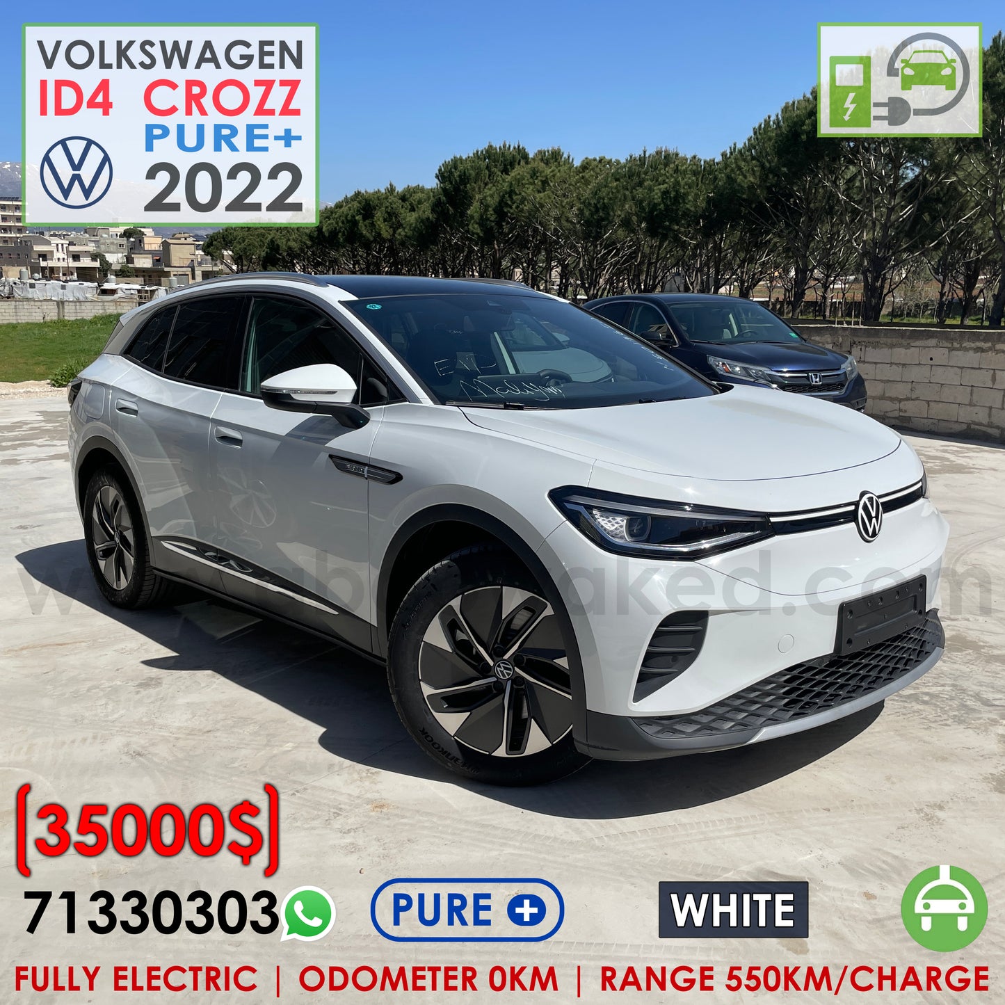 VW ID4 Crozz Pure+ 2022 White Color 550km Range/Charge Fully Electric Car (New - 0KM)