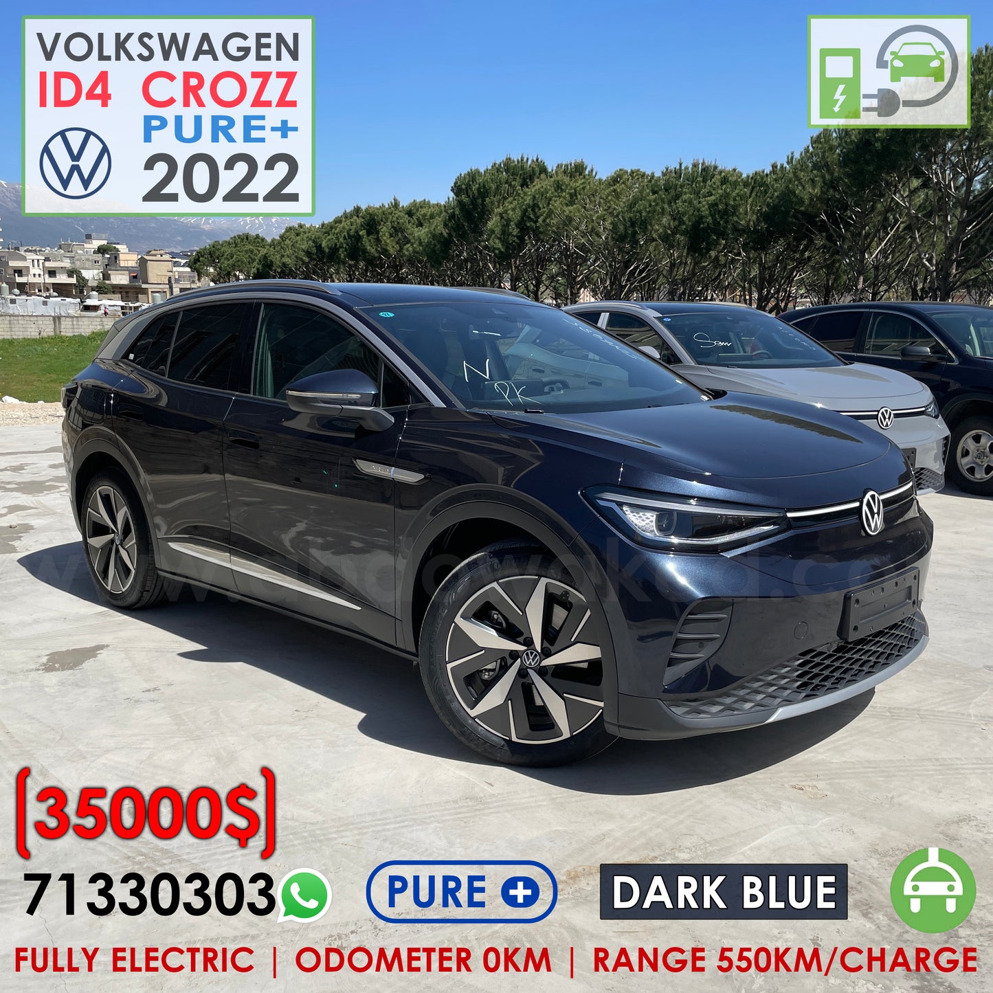 VW ID4 Crozz Pure+ 2022 Dark Blue Color 550km Range/Charge Fully Electric Car (New - 0KM)